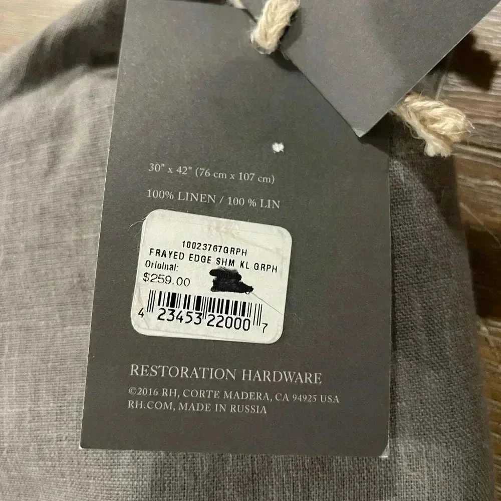 Restoration Hardware LINEN FRAYED EDGE Sham NWT -King & Queen Size- Dark Gray
